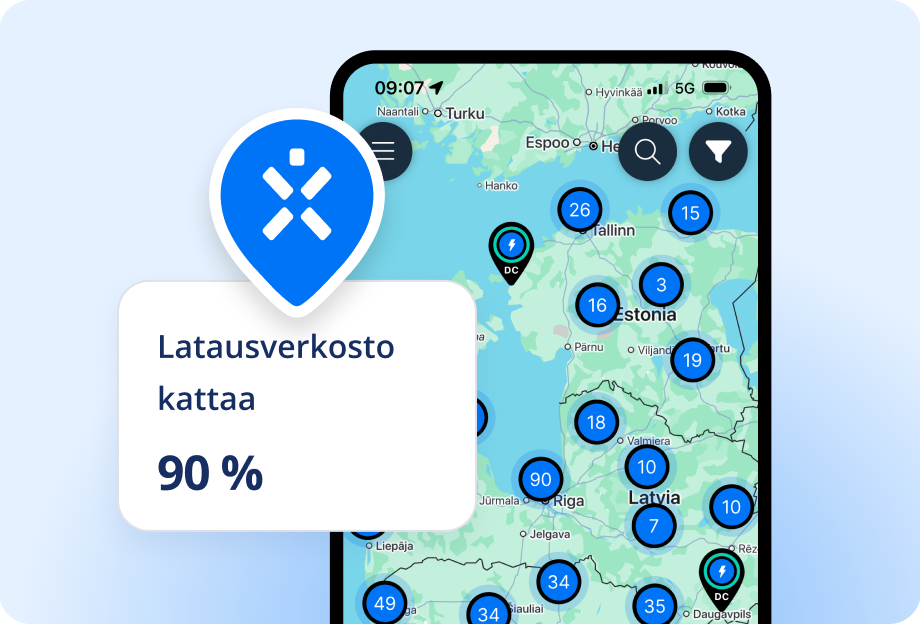 Lataa Ignitis ON -sovellus. Latausverkosto kattaa 90%.